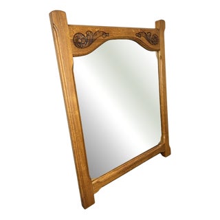 French Wall Mirror with Ornate Carved Oak Frame For Sale
