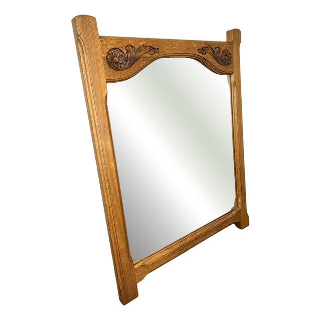 French Wall Mirror with Ornate Carved Oak Frame For Sale