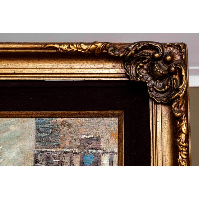 Signed European Street Scene Original Oil Painting in Ornate Gilt Frame For Sale - Image 9 of 13