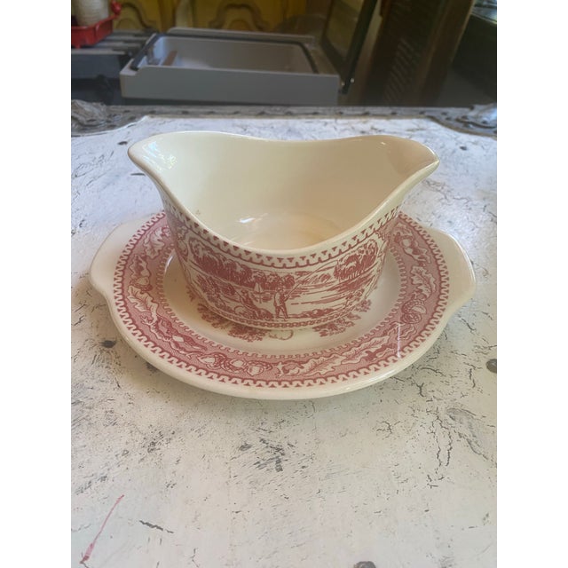 1960s 1960s Royal China Co Memory Lane Gravy Boat & Handled Under Plate For Sale - Image 5 of 11