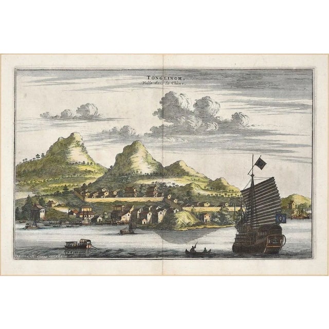 View Of Tongling - Original Hand Watercolored Etching by A. Leide Early 18th Century For Sale