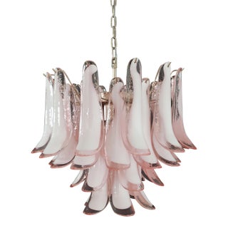 Italian Murano Mazzega Pink Lattimo Petal Chandelier – 36 Glass Petals For Sale