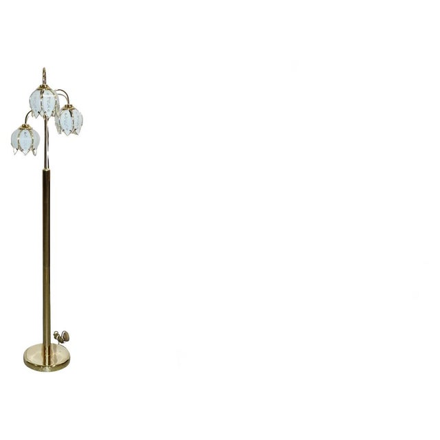 Mid-Century Hollywood Regency Brass and White Glass Tulip Floor Lamp For Sale - Image 11 of 11