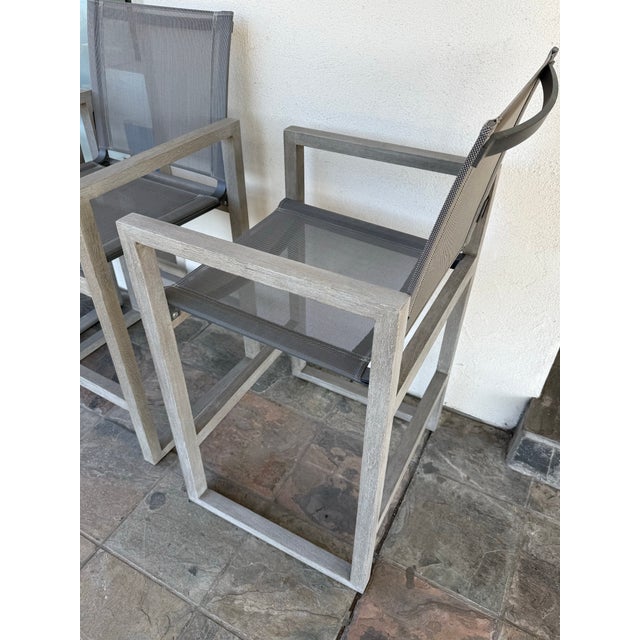 Wood Restoration Hardware Aegean Teak Wood Counter Stools, Set of 4 For Sale - Image 7 of 13