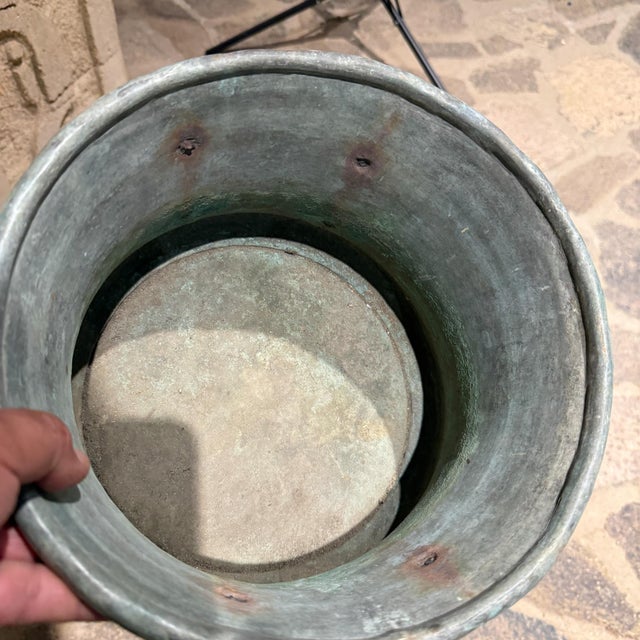Antique Copper Basket No Handles Water Pot Cauldron Planter For Sale - Image 4 of 10