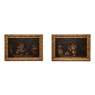 Pair of Still Life Paintings with Flowers, 1800s, Oil on Canvas, Framed For Sale
