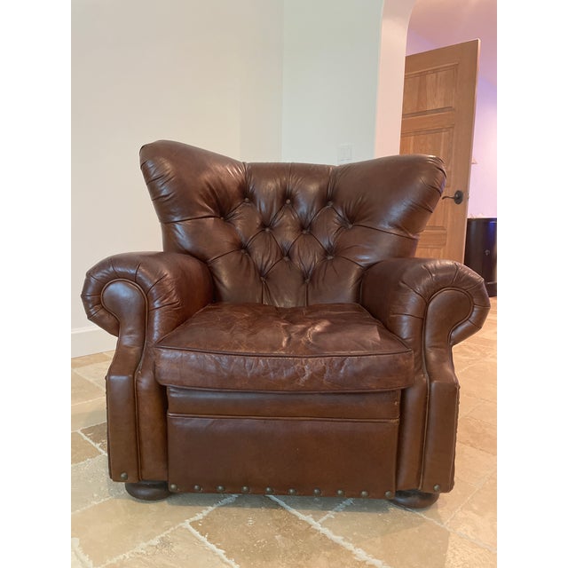 Restoration Hardware Churchill Tufted Leather Recliner Chairish