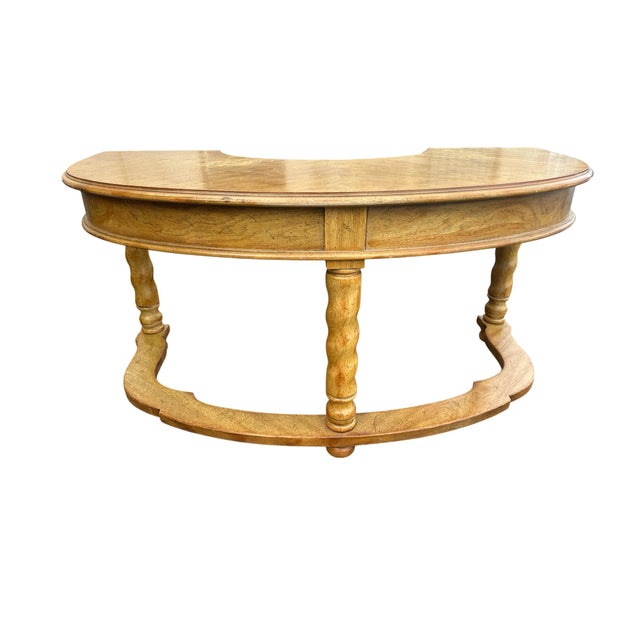 Drexel Vintage Solid Oak Demilune Executive Desk - Circa Mid to Late 20th Century For Sale In Saint Louis - Image 6 of 12