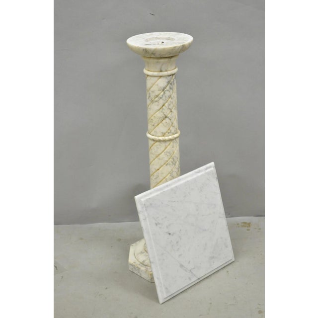 Vintage Italian Classical Carved Marble Column Form Square Top Pedestal Stand For Sale - Image 11 of 13