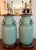 Lovely vintage Ralph Lauren Chinese celadon ceramic table lamps with a crackle underglaze and applied fruit handles on...