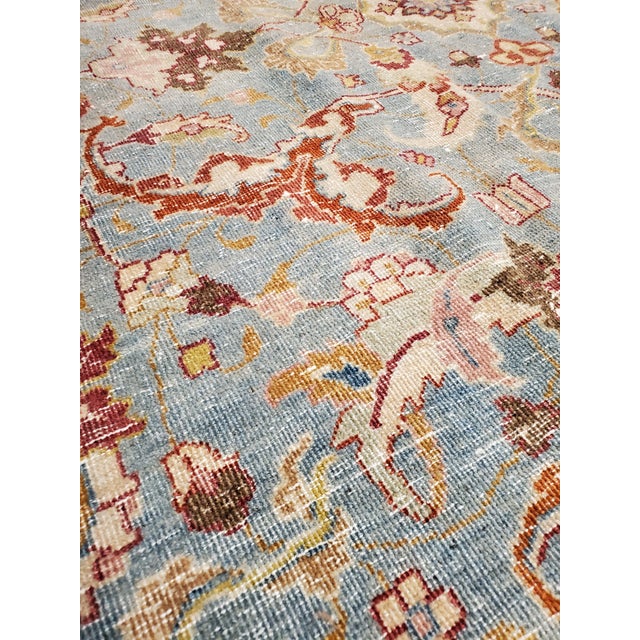 Antique Tabriz Rug, Handmade Oriental Rug in Terracotta, Light Blue, Gold, Green For Sale - Image 12 of 17
