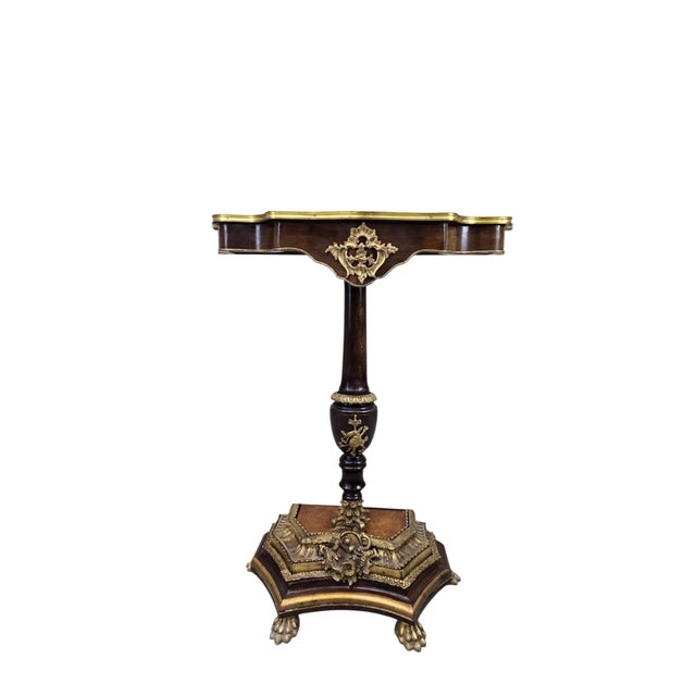 Vintage French Louis XV Style Walnut & Gilt Bronze Console Table with Scalloped Top Elegant French Louis XV style console...