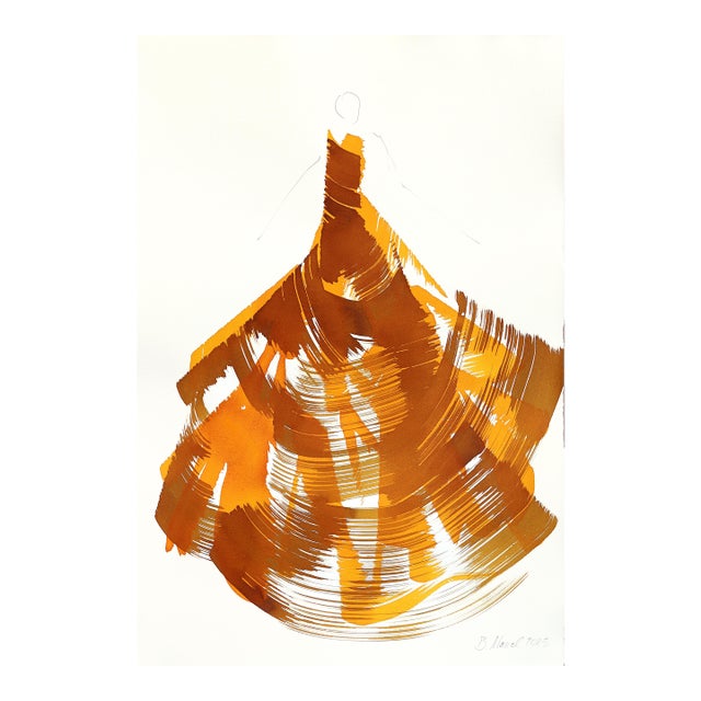 The Caramel Dress 4 - Abstract Flowy Minimalist Figurative Ink Art on Paper by Bettina Mauel For Sale
