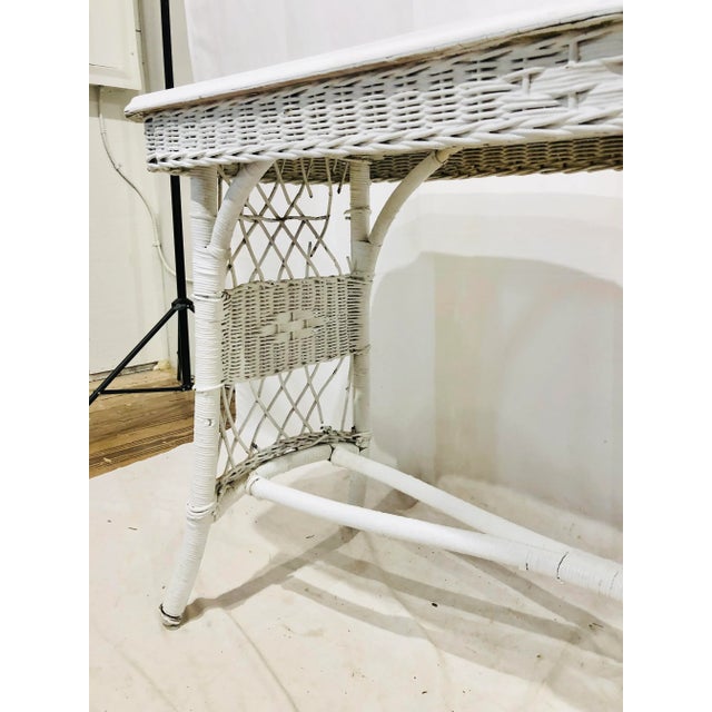 1940s Vintage Painted Wood & Wicker Console Table Chairish