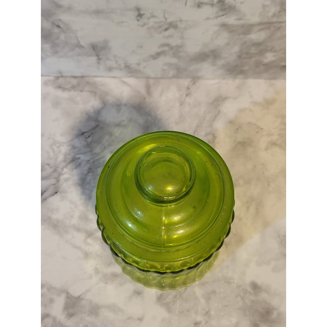 1980s Vintage Green Glass Apothecary Jar With Optic Swirl For Sale - Image 5 of 13