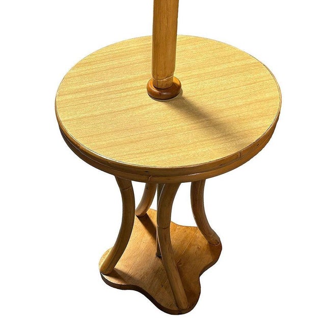 Tan Restored Rattan & Mahogany Hourglass Side Table Torchiere Floor Lamp For Sale - Image 8 of 8