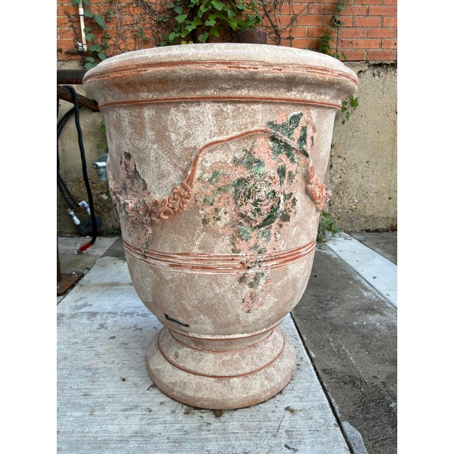 A French Terracotta Anduze Planter With Antiqued Spackle Finish and Staples For Sale - Image 12 of 12