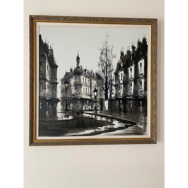 Gaston Pierre Original Oil on Canvas Paris Cityscape Painting Framed 41" X 41" Mint Condition Mid 20th Century For Sale In Denver - Image 6 of 11