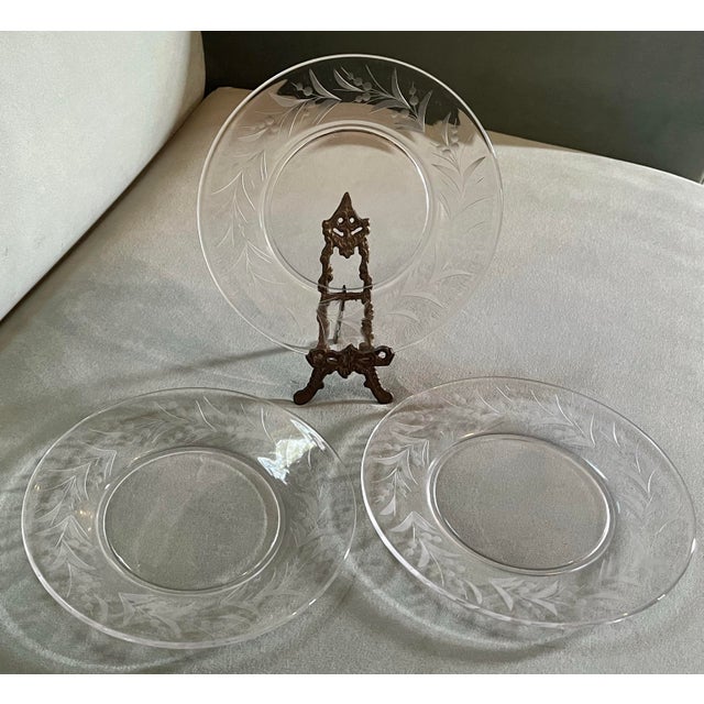 1940s 1940s “Cynthia” Etched Glass Dessert Plates - a Trio For Sale - Image 5 of 9