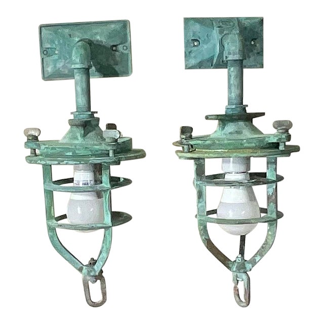 Pair of Antique Bronze Nautical Marine Wall Sconces, or Convoy Lights For Sale