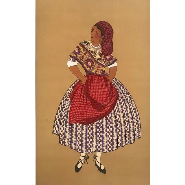 Figurative Vintage French Regional Costume Print 1929 Woman From Nice France For Sale - Image 3 of 6