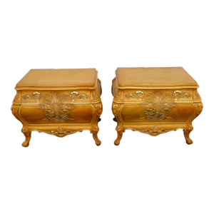 French Carved Large Bombay Serpentine Nightstands Bedside End Tables a Pair