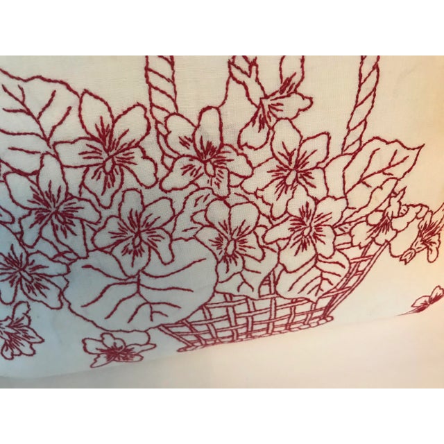 A lovely newly made pillow using an antique circa 1920-30's red stitch fragment sewn over a matelasse fabric and backed...