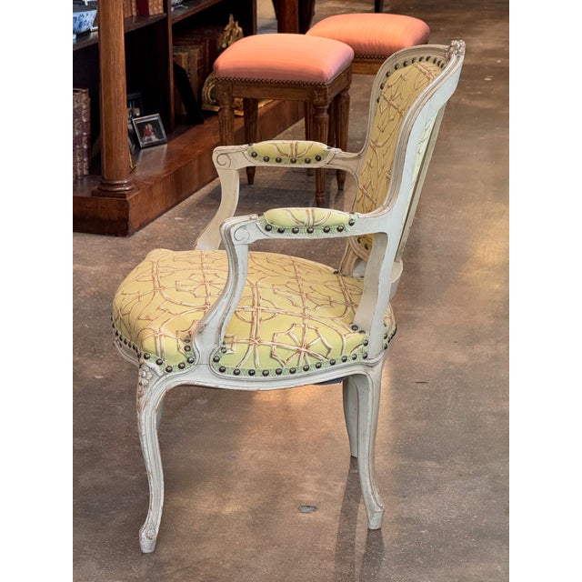 Wood Pair of Vintage French Fauteuils With Carved Frames For Sale - Image 7 of 10