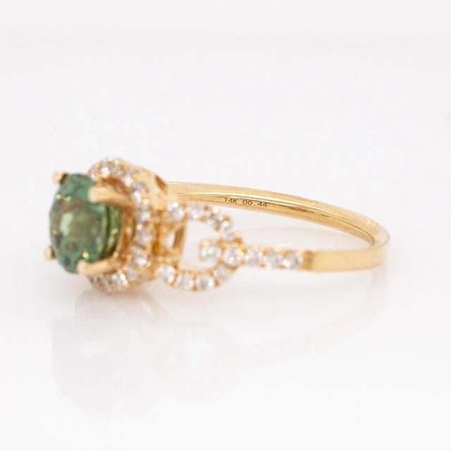 Metal 2cts Demantoid Ring With Earth Mined Diamonds Halo: 14k Solid Gold, Round 6.5mm For Sale - Image 7 of 7