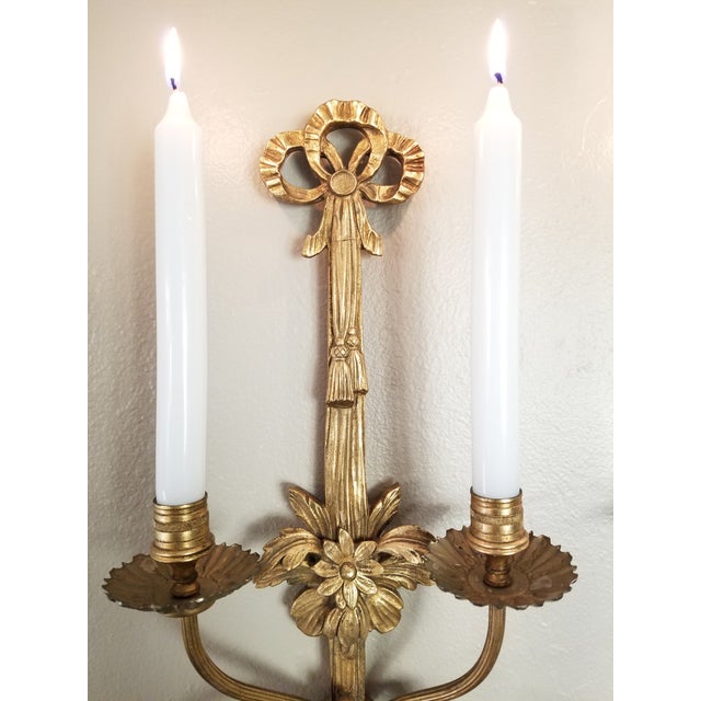 Vintage Pair of Friedman Brothers New York Louis XVI Style Gilt Gesso Wall Sconces For Sale - Image 11 of 18