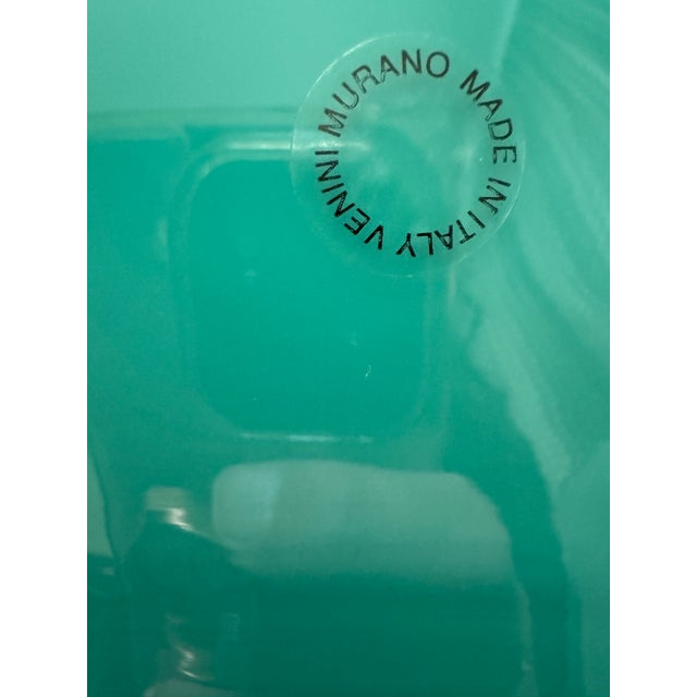 Modern Venini Murano Italian Art Glass Pedestal Bowl in Blue & Turquoise, Signed For Sale - Image 3 of 6