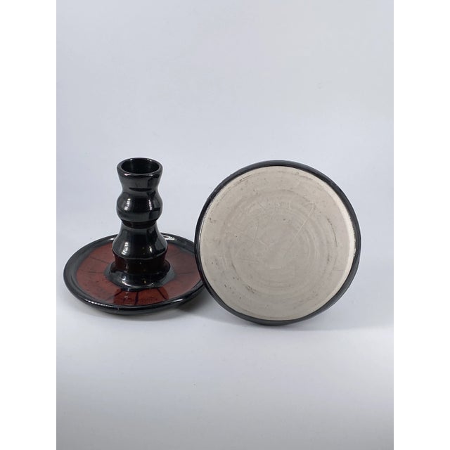 Modern Vintage Black and Red Studio Pottery Candle Holders - Set of 2 For Sale - Image 3 of 10