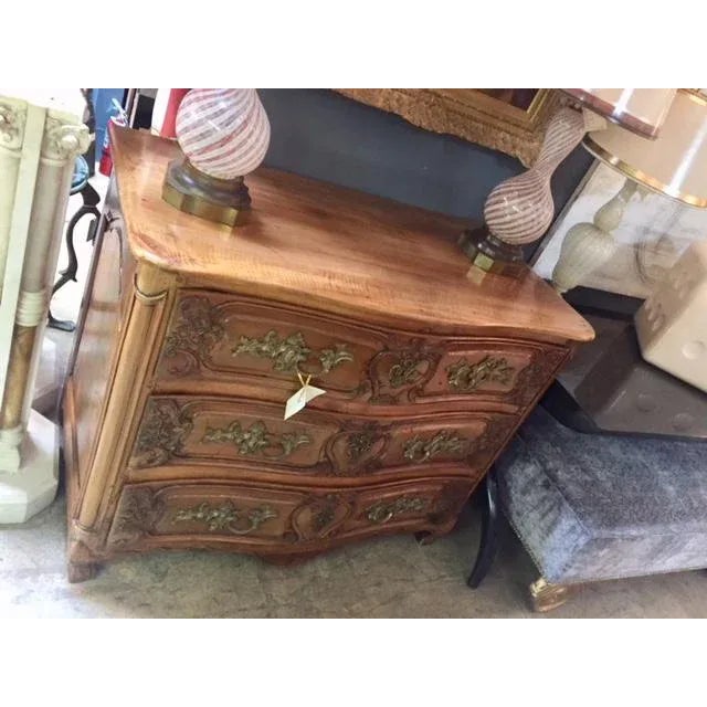 18th Century French Walnut Carved 3 Drawer Commode For Sale - Image 4 of 8