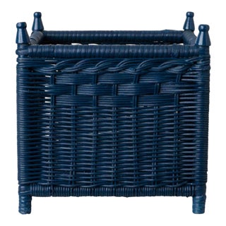 Wicker Box Planter in Navy, Large For Sale