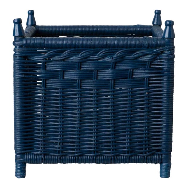 Wicker Box Planter in Navy, Large For Sale