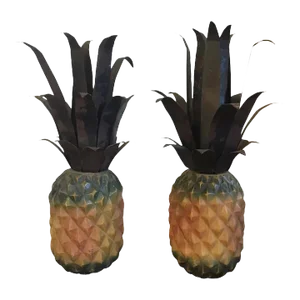 American Folk Art Carved Wood, Tole & Paint Decorated Pineapples - A Pair