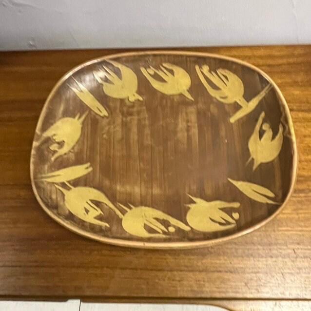 Vintage large studio pottery serving dish/ fruit bowl Signed on the base DK length 40cm width 55cm
