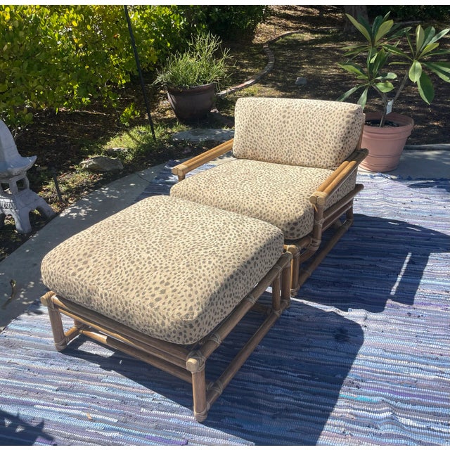 Contemporary McGuire Vintage Rattan Lounge Chair & Ottoman, an Oversized Set of 2 For Sale - Image 3 of 14