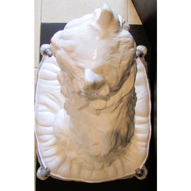 Vintage Italian Terra-Cotta Two Piece Sculpture Persian White Cat on a Pillow Circa 1960s For Sale - Image 9 of 16