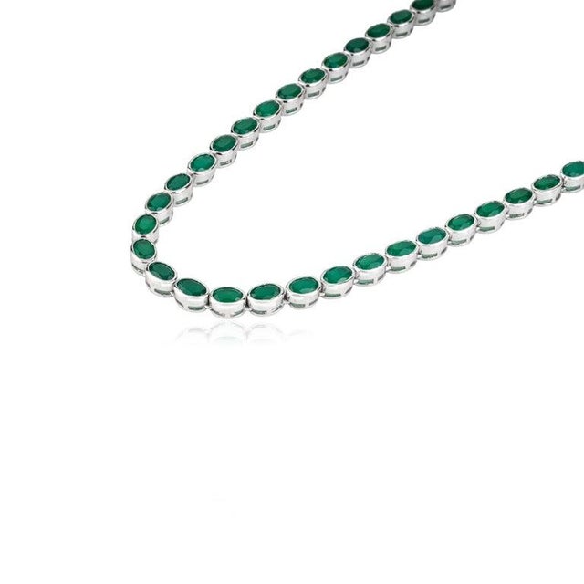 21.78 Carat Green Onyx Bezel-Set Gemstone Tennis Necklace- 925 Sterling Silver Jewelry For Sale - Image 9 of 12