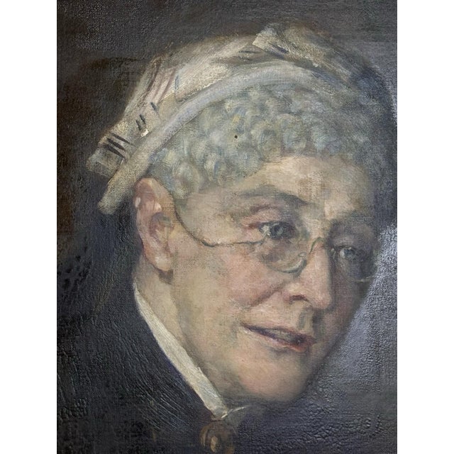 Ebony Antique 1903 Oil Portrait Painting Elderly Woman Reading Letter 25” X 30” For Sale - Image 8 of 12