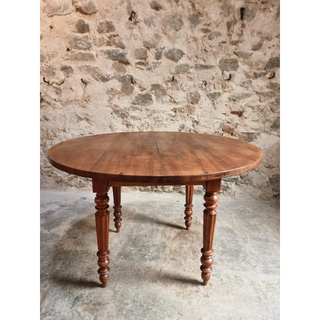 Antique French Round Walnut Dining Table, 1890s For Sale - Image 6 of 18