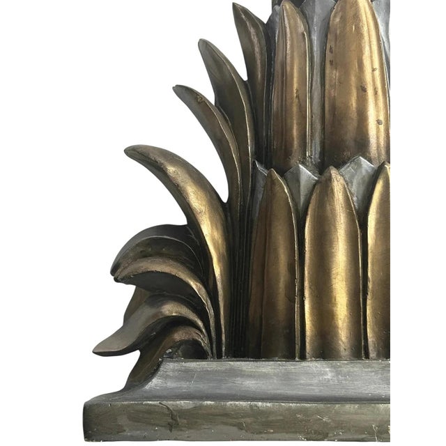 An extraordinary and theatrical Maison Jansen–style palm tree floor lamp / wall sconce, executed in painted plaster with a...