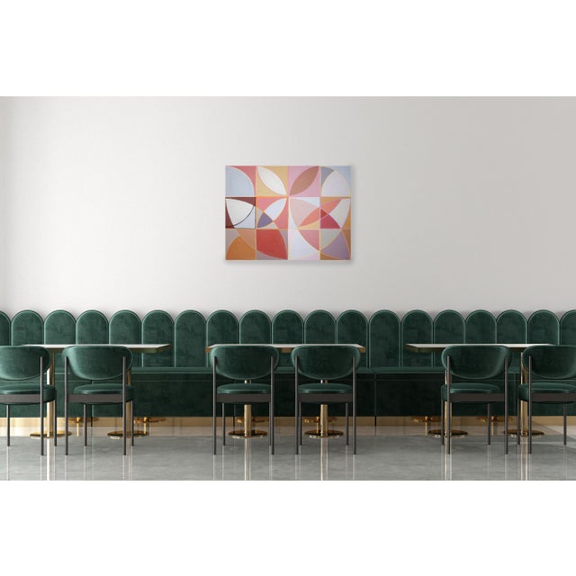 Pink 2025, Geometric Minimalist Painting on Canvas, Modernist Flowers, Bauhaus Tiles in Soft Tones by Natalia Roman For Sale - Image 8 of 8