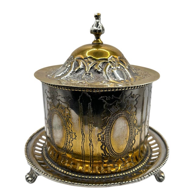 Antique silver plated biscuit bowl with fine engraved ornament. The product is decorated with fine detailing on the body...
