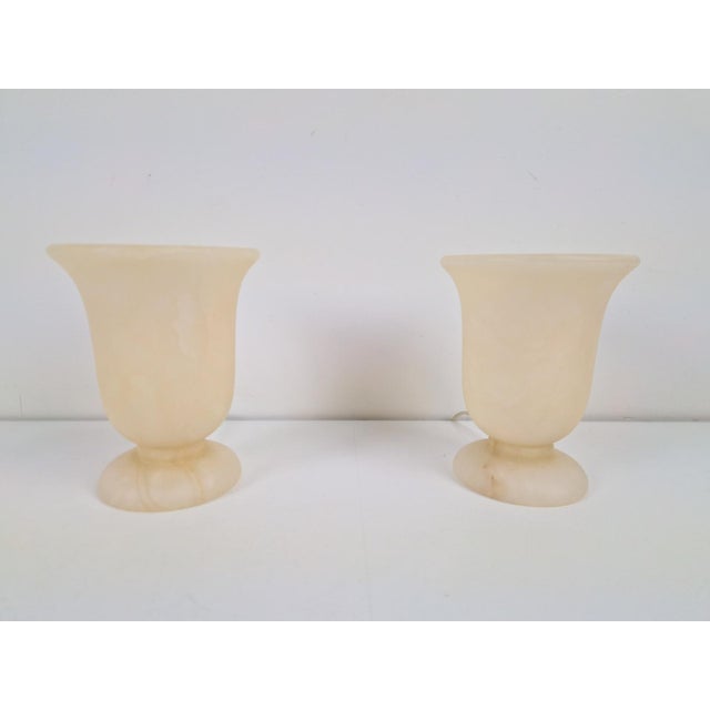 Stone Neoclassical Goblet-Shaped Alabaster Table Lamp, Spain, 1980s, Set of 2 For Sale - Image 7 of 7