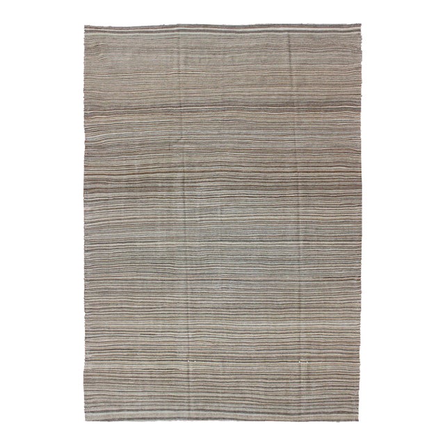 Keivan Woven Arts Modern Kilim With Solid Design in Variation of Gray Tones For Sale