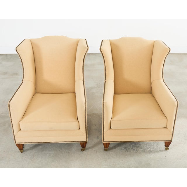 1980s Pair of Henredon Butter Upholstered Wingback Club Chairs For Sale - Image 5 of 18