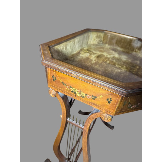 Antique Floral Painted Adam’s Style Mahogany Lift Top Vitrine Curio Display Cabinet For Sale - Image 4 of 12