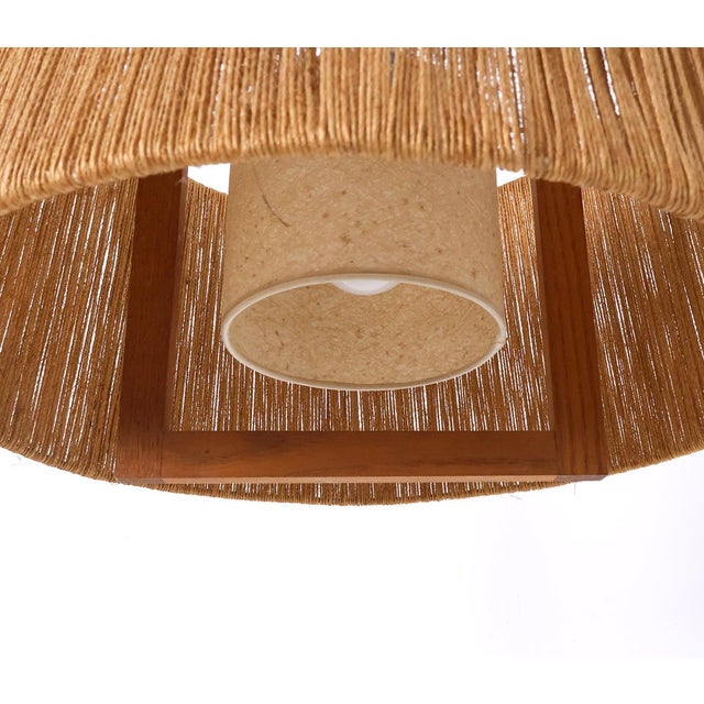 Vintage Sisal and Teak Pendant Lamp from Temde Leuchten, 1960 For Sale - Image 9 of 11